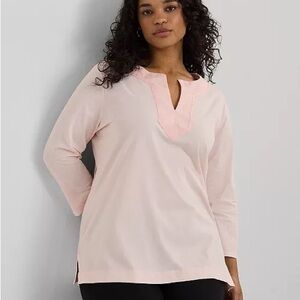 Lauren Ralph Lauren Designer Pink Opal 3/4 Sleeve Womens‎ V Neck Top Size 1X